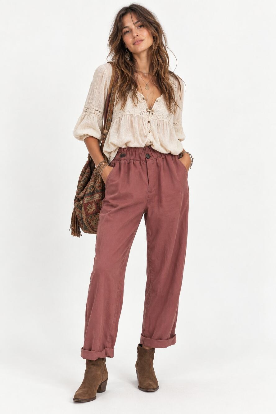 Zara Pink Paperbag Waist Straight Leg Womens Pants S Casual Zip Fly Preppy